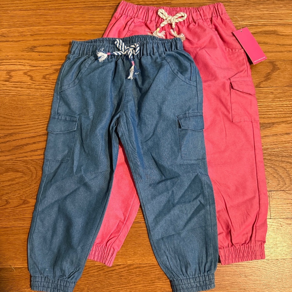 NWT Vince Camuto 2-Pack Drawstring Cargo Pants - jean/pink toddler Size 4T